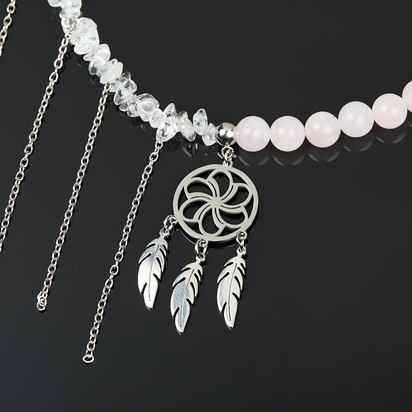 Бусы микс горный хрусталь, розовый кварц (сталь хир.) (колье) 46 см (+7 см)