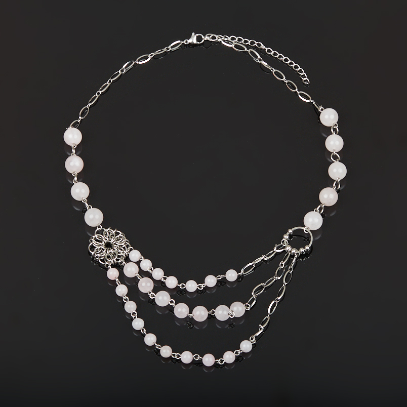 Бусы розовый кварц Бразилия (сталь хир.) (колье) 56&nbsp;см (+7&nbsp;см)