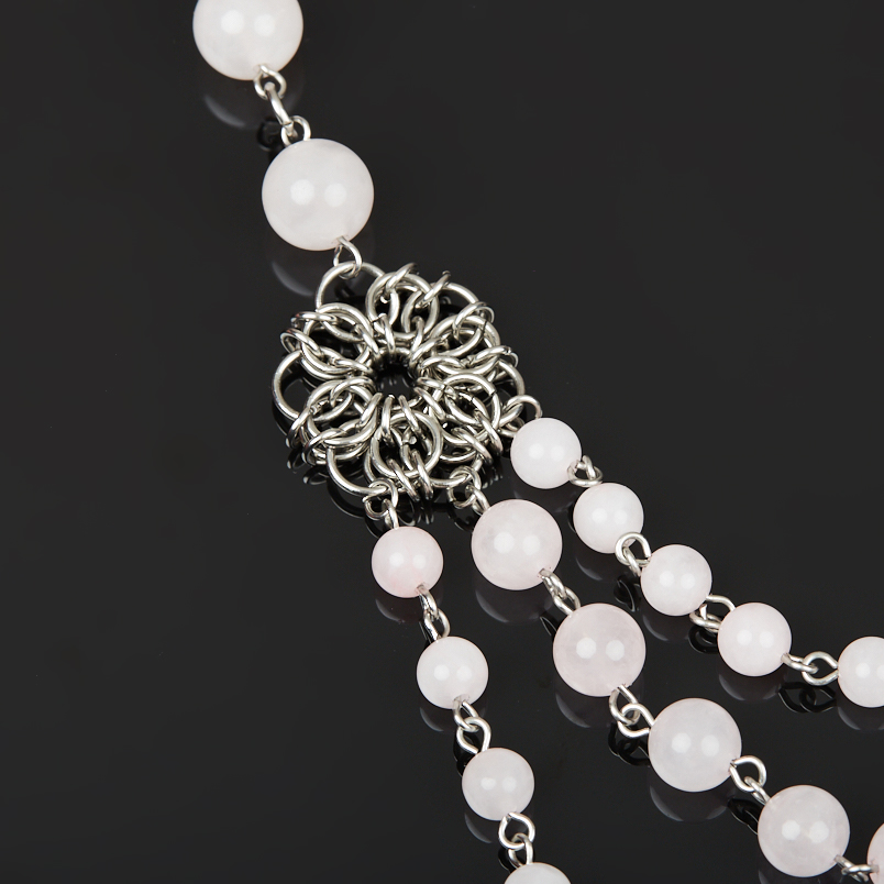 Бусы розовый кварц Бразилия (сталь хир.) (колье) 56&nbsp;см (+7&nbsp;см)