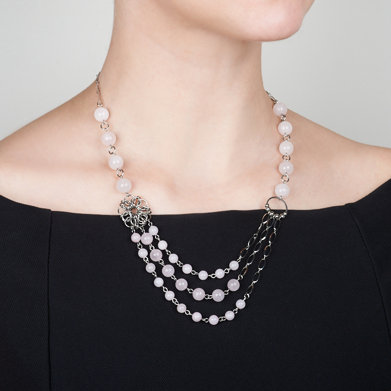 Бусы розовый кварц Бразилия (сталь хир.) (колье) 56&nbsp;см (+7&nbsp;см)