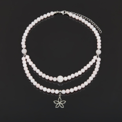 Чокер розовый кварц Бразилия (сталь хир.) (колье) 40 см (+7 см)