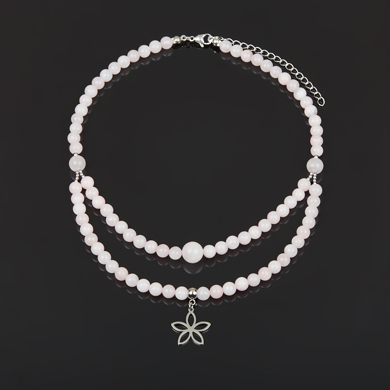 Чокер розовый кварц Бразилия (сталь хир.) (колье) 40 см (+7 см)