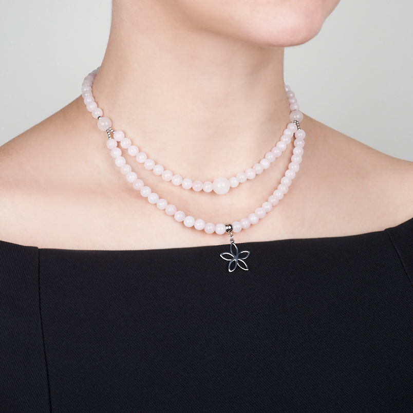 Чокер розовый кварц Бразилия (сталь хир.) (колье) 40 см (+7 см)