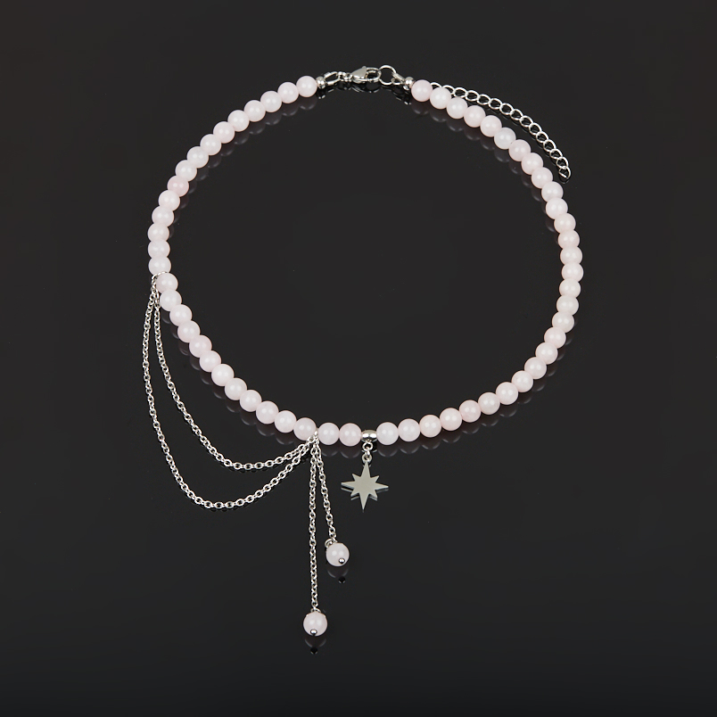 Чокер розовый кварц Бразилия (сталь хир.) (колье) 6 мм 40 см (+7 см)