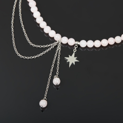 Чокер розовый кварц Бразилия (сталь хир.) (колье) 6 мм 40 см (+7 см)