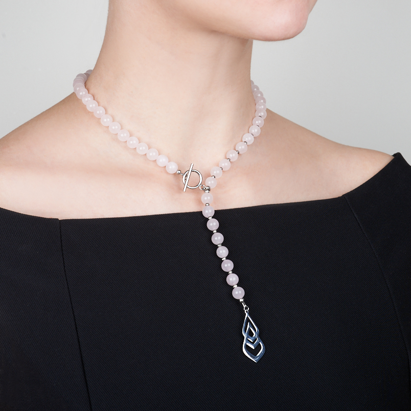 Бусы розовый кварц Бразилия (сталь хир.) (колье) 8 мм 42 см