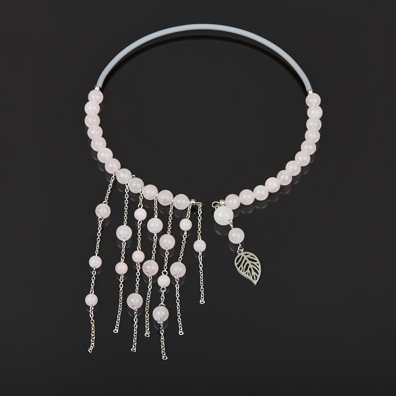 Бусы розовый кварц Бразилия (биж. сплав, сталь хир., силикон) (колье) (регулируемый)