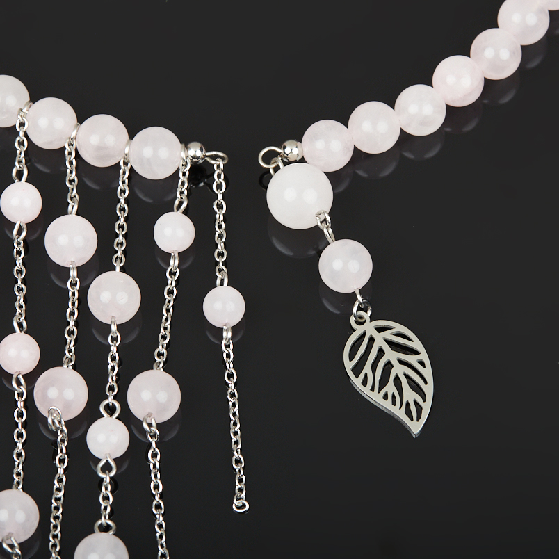 Бусы розовый кварц Бразилия (биж. сплав, сталь хир., силикон) (колье) (регулируемый)