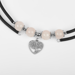 Бусы розовый кварц Бразилия (биж. сплав, сталь хир., силикон) (колье) 10 мм (регулируемый)