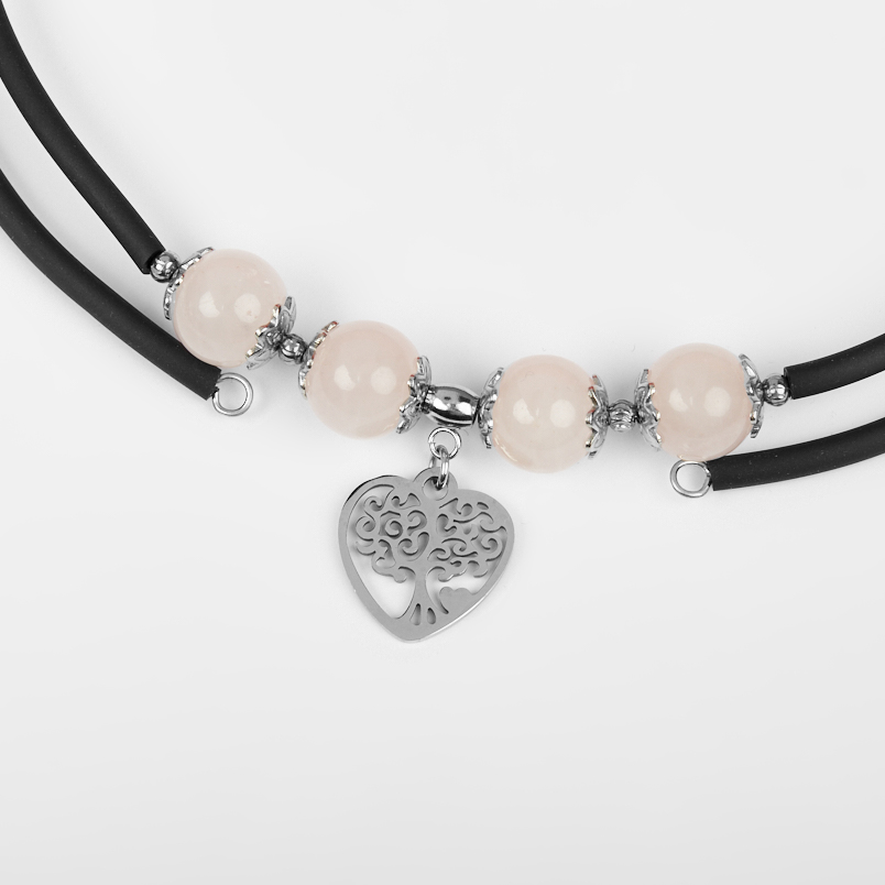 Бусы розовый кварц Бразилия (биж. сплав, сталь хир., силикон) (колье) 10&nbsp;мм (регулируемый)