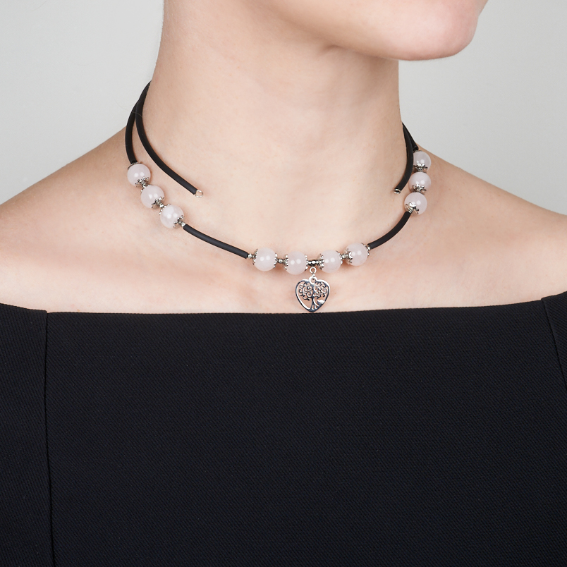 Бусы розовый кварц Бразилия (биж. сплав, сталь хир., силикон) (колье) 10&nbsp;мм (регулируемый)