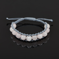 Браслет розовый кварц Бразилия (текстиль) шамбала 10 мм 17 см (регулируемый)