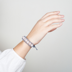 Браслет розовый кварц Бразилия (текстиль) шамбала 10 мм 17 см (регулируемый)