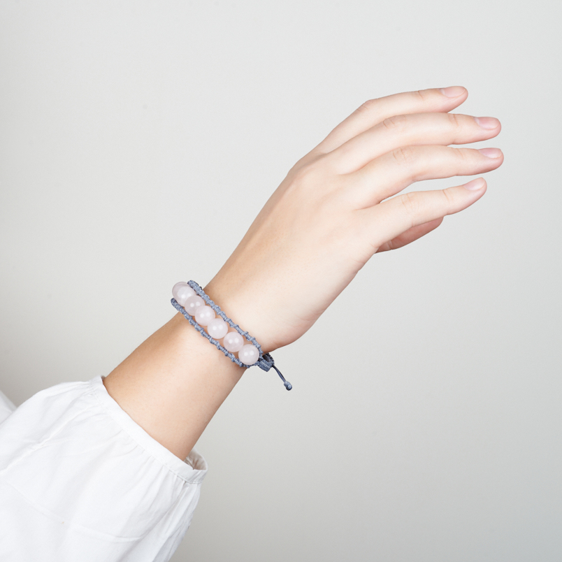 Браслет розовый кварц Бразилия (текстиль) шамбала 10&nbsp;мм 17&nbsp;см (регулируемый)