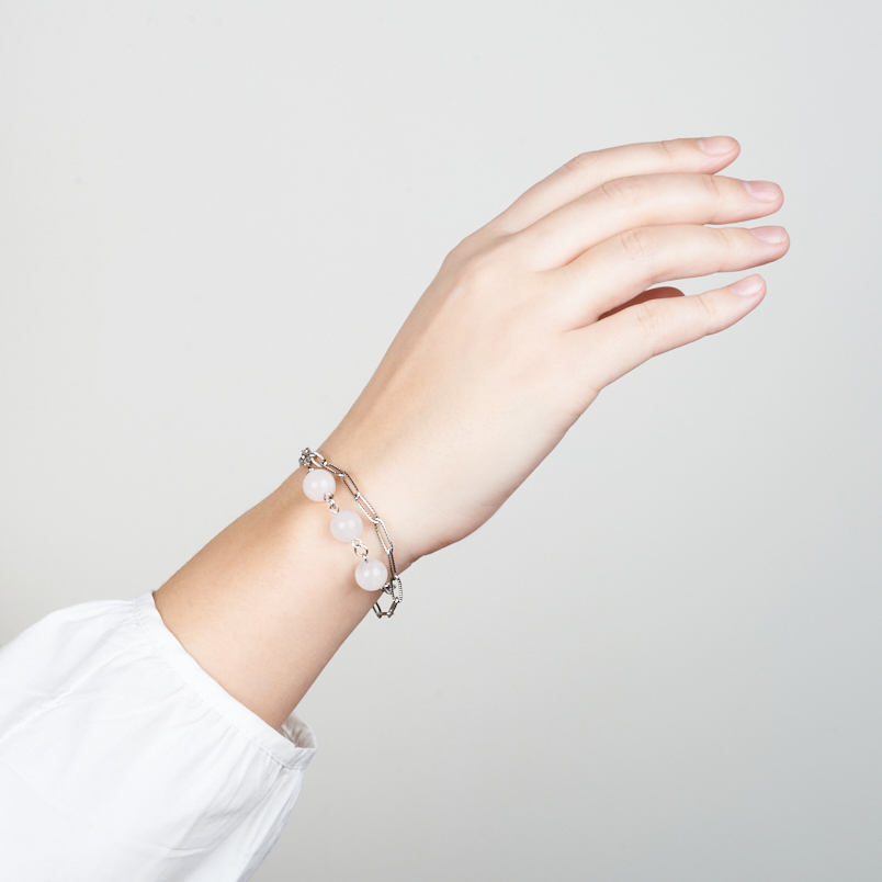 Браслет розовый кварц Бразилия (сталь хир.) 10 мм 17 см (+3 см)