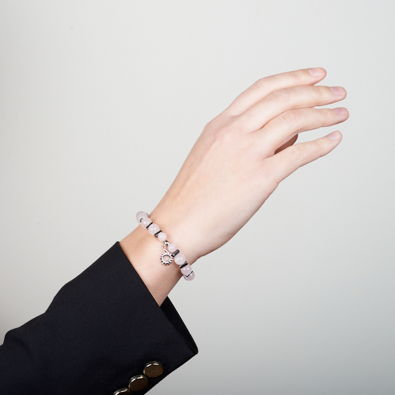 Браслет микс гематит, розовый кварц (сталь хир.) 8&nbsp;мм 16&nbsp;см (+3&nbsp;см)