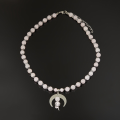 Бусы микс гематит, розовый кварц (сталь хир.) (колье) 8 мм 48 см (+7 см)