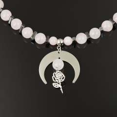 Бусы микс гематит, розовый кварц (сталь хир.) (колье) 8 мм 48 см (+7 см)