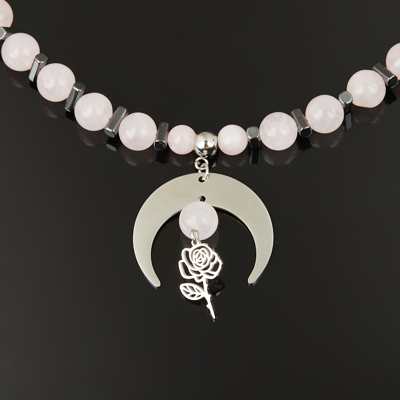 Бусы микс гематит, розовый кварц (сталь хир.) (колье) 8 мм 48 см (+7 см)