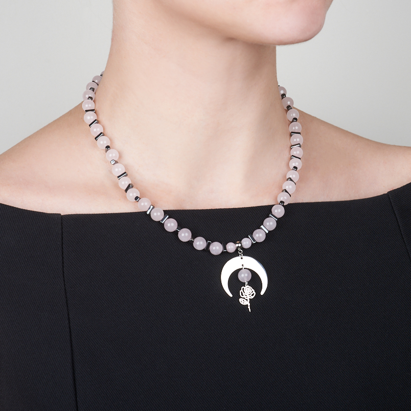 Бусы микс гематит, розовый кварц (сталь хир.) (колье) 8 мм 48 см (+7 см)