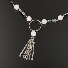 Бусы микс гематит, розовый кварц (сталь хир.) (колье) 8 мм 42 см (+7 см)