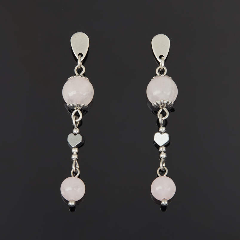 Серьги розовый кварц Бразилия (сталь хир.) пуссеты