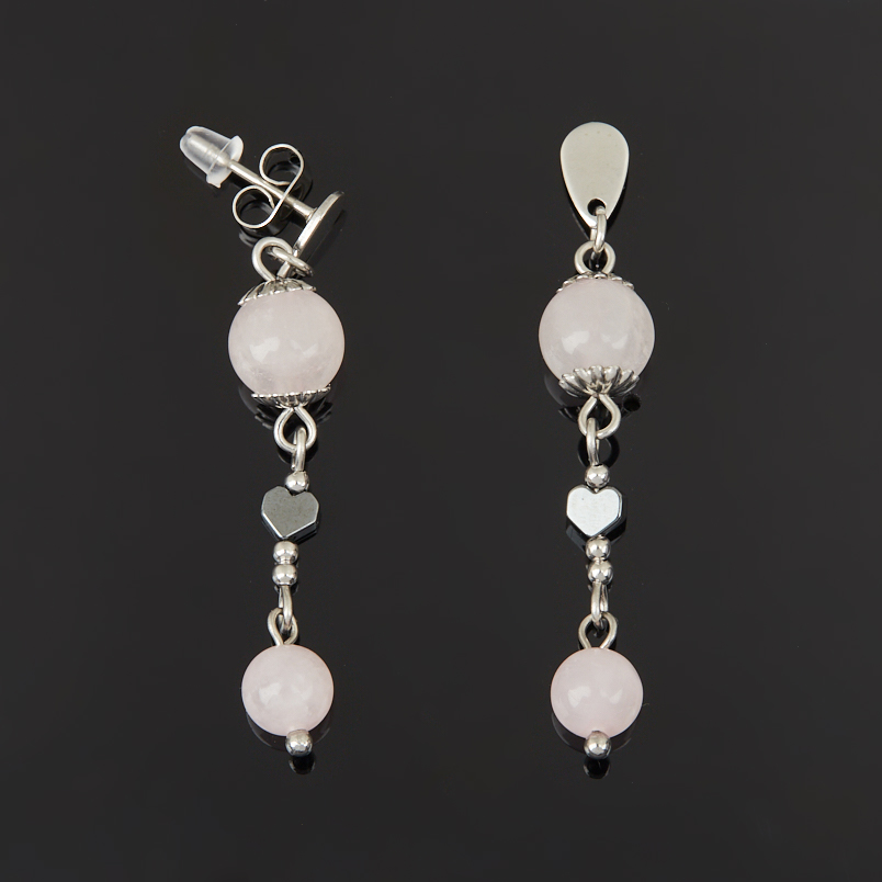 Серьги розовый кварц Бразилия (сталь хир.) пуссеты