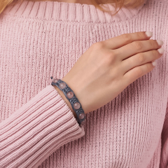 Браслет розовый кварц Бразилия (текстиль) шамбала 8 мм 18 см (регулируемый)