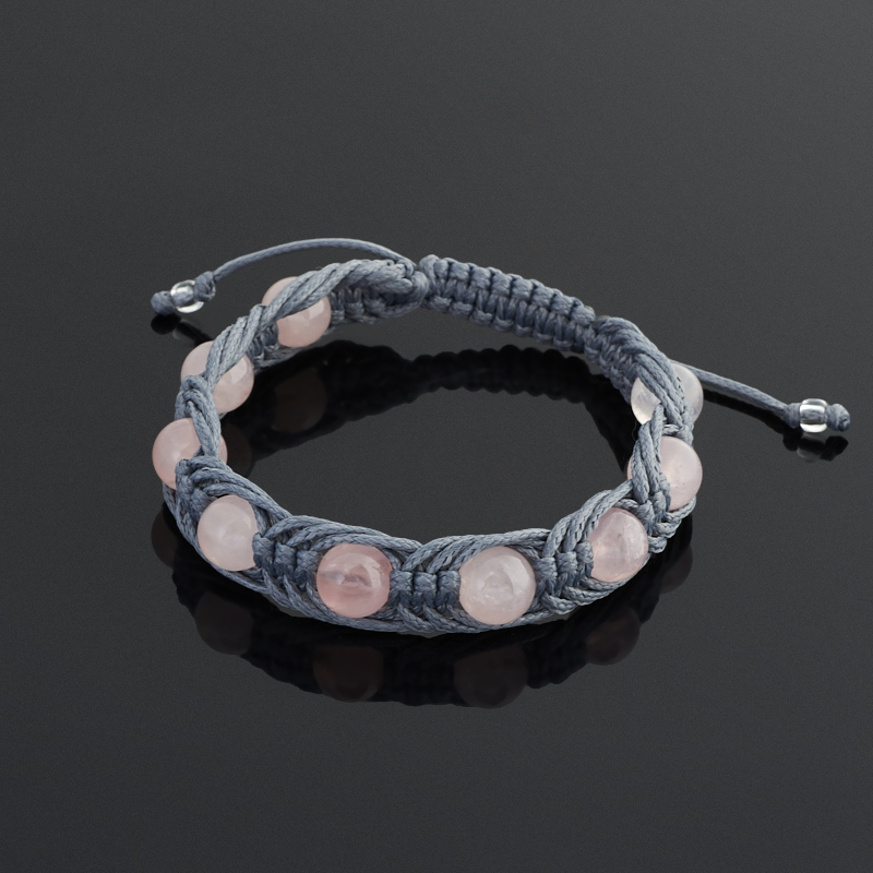 Браслет розовый кварц Бразилия (текстиль) шамбала 8 мм 18 см (регулируемый)