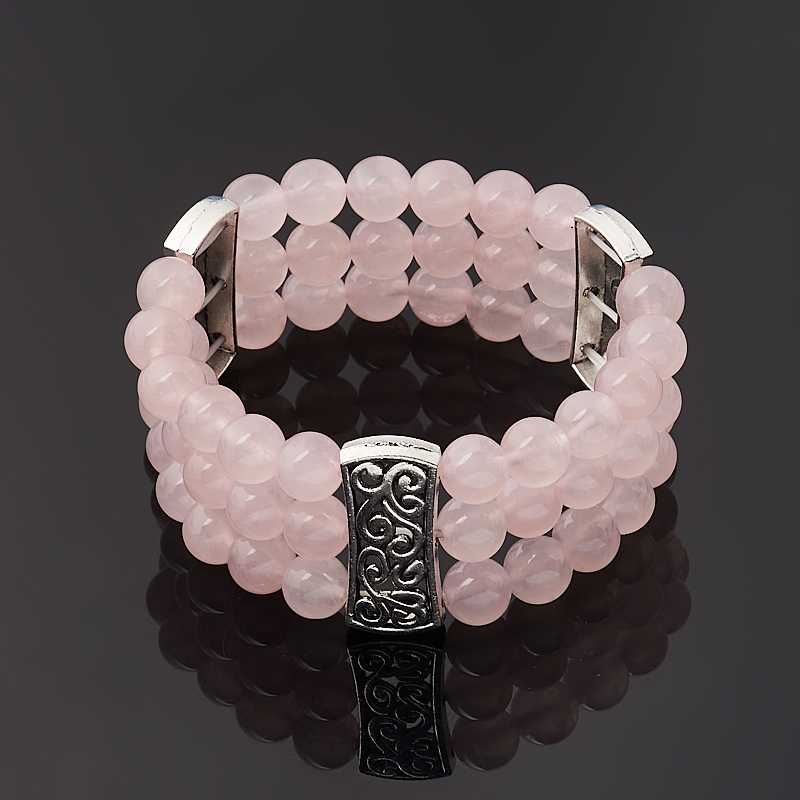 Браслет розовый кварц Бразилия (биж. сплав) 8 мм 17 см