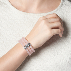 Браслет розовый кварц Бразилия (биж. сплав) 8 мм 18 см