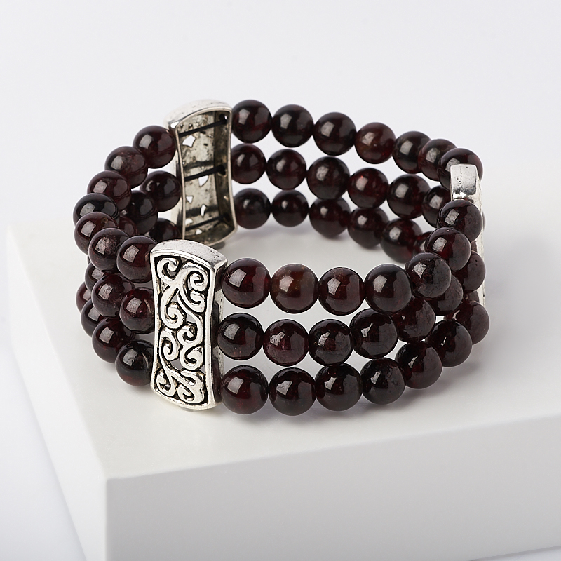 Браслет гранат альмандин Индия (биж. сплав) 7 мм 17 см