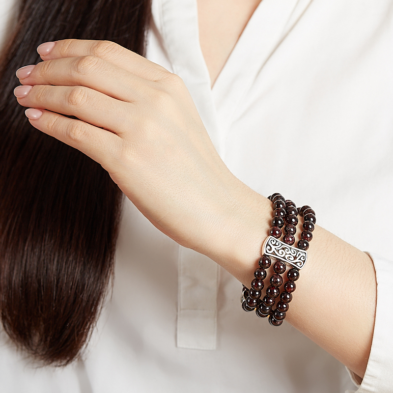 Браслет гранат альмандин Индия (биж. сплав) 7 мм 18 см