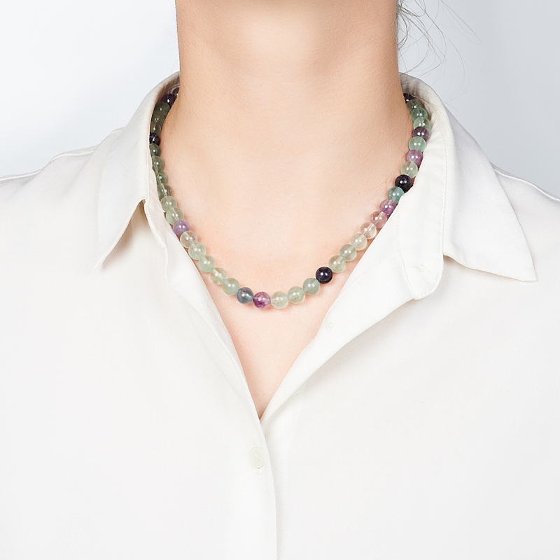 Бусы флюорит (сталь хир.) 8 мм 52 см (+7 см)