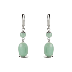 Серьги авантюрин зеленый Зимбабве (сталь хир., биж. сплав родир. бел.)