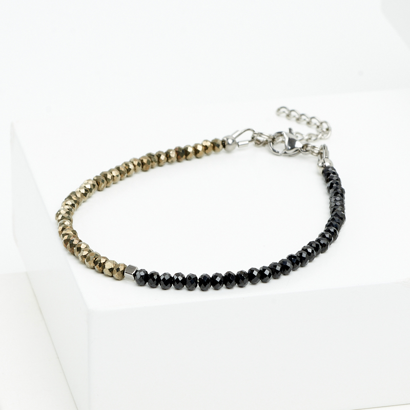 Браслет микс пирит, шпинель (сталь хир.) огранка 3 мм 18 см (+3 см)