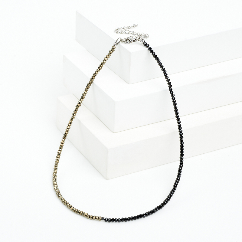 Чокер микс пирит, шпинель (сталь хир.) огранка 3 мм 40 см (+7 см)