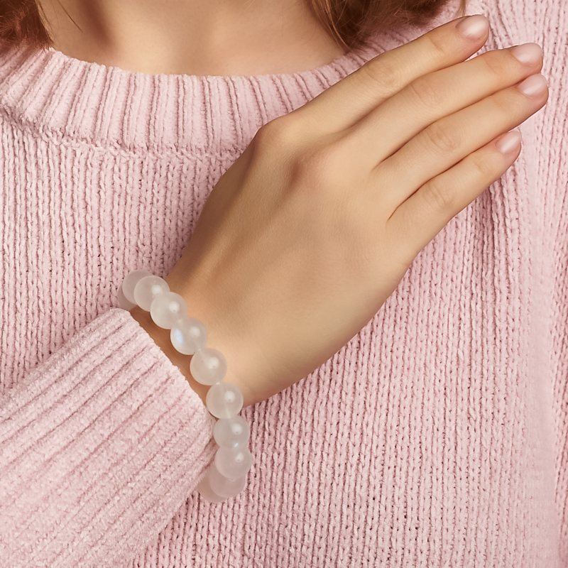 Браслет лунный камень (адуляр) Индия 12 мм 18 см