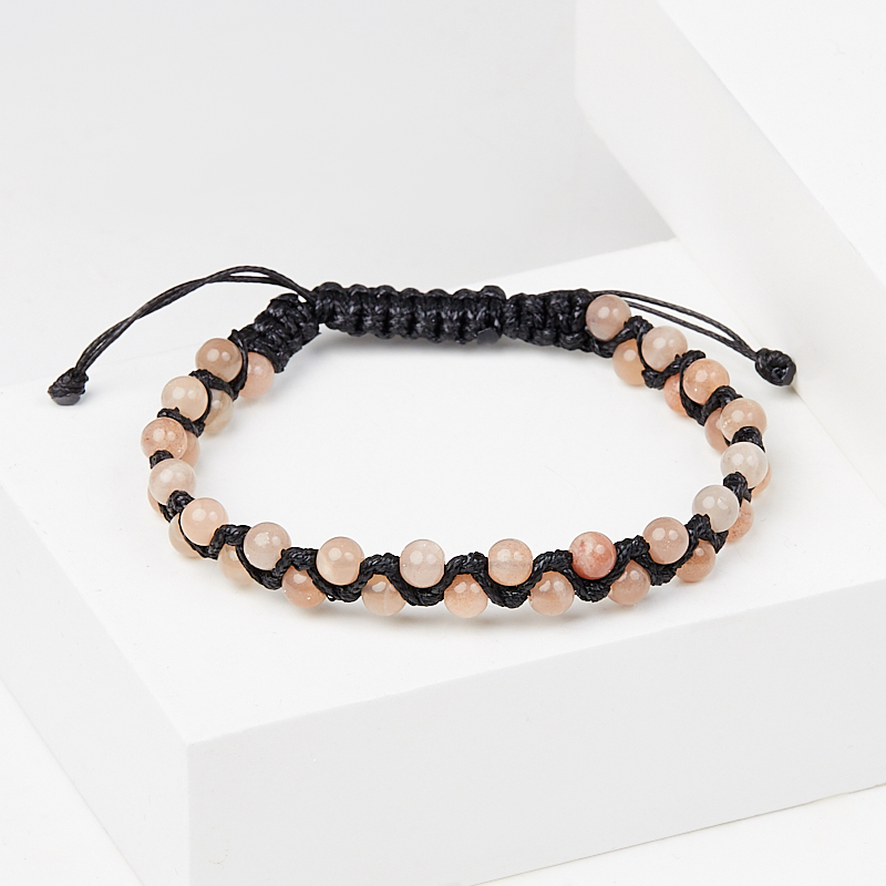 Браслет солнечный камень Индия (текстиль) шамбала 4 мм 18 см (регулируемый)