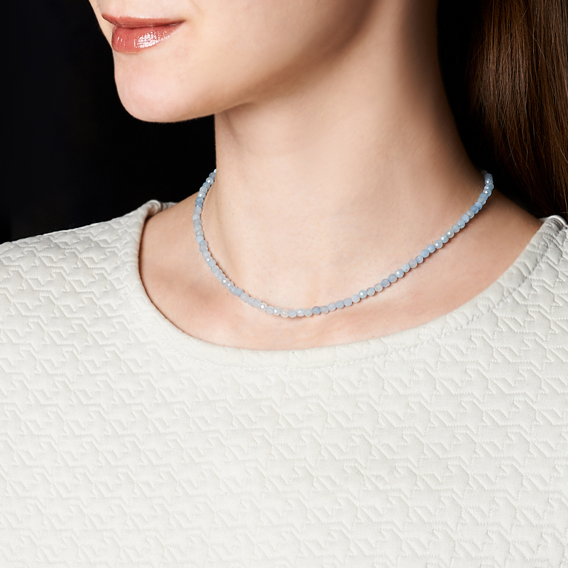 Чокер аквамарин Бразилия (сталь хир.) огранка 3 мм 40 см (+7 см)