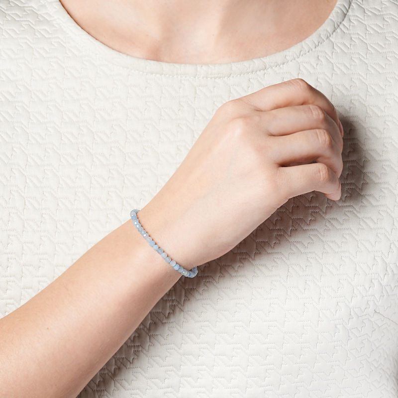 Браслет аквамарин Бразилия (сталь хир.) огранка 3 мм 18 см (+3 см)