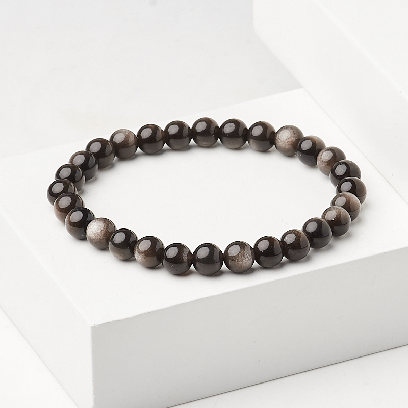 Браслет обсидиан серебристый Мексика 6 мм 18 см