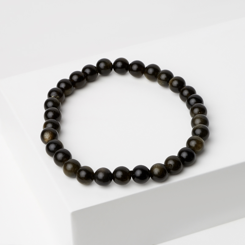 Браслет обсидиан золотистый Мексика 6 мм 17 см