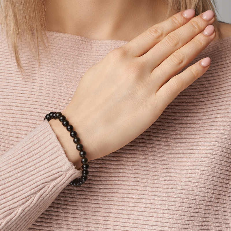 Браслет обсидиан золотистый Мексика 6 мм 17 см