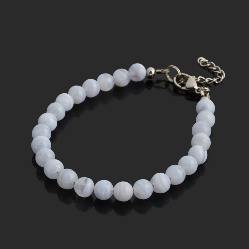 Браслет агат голубой Намибия (сталь хир.) 6 мм 18 см (+3 см)