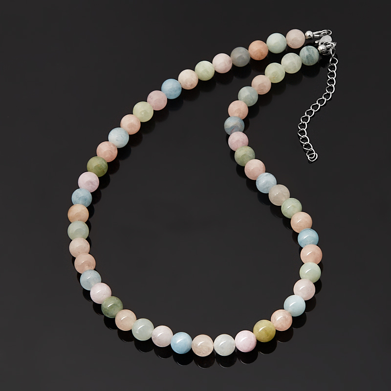 Бусы микс аквамарин, берилл (сталь хир.) 8 мм 52 см (+7 см)