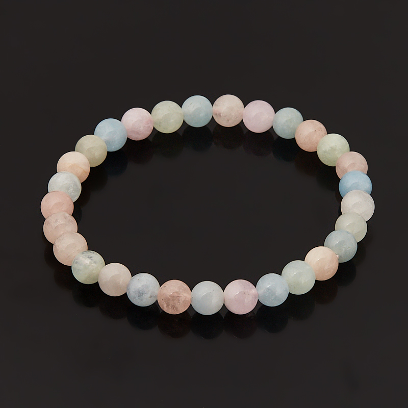 Браслет микс аквамарин, берилл 6 мм 18 см