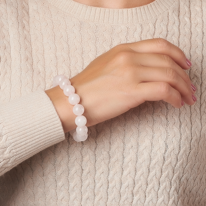 Браслет розовый кварц Бразилия 12 мм 17 см