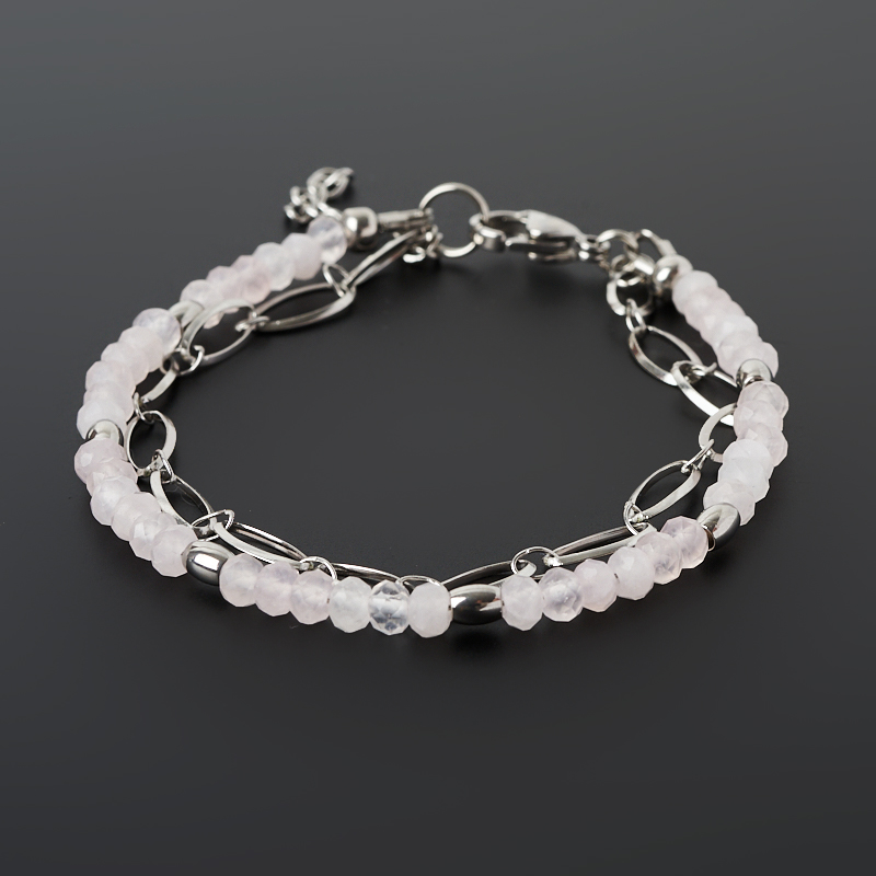 Браслет розовый кварц Бразилия (сталь хир.) огранка 4&nbsp;мм 18&nbsp;см (+3&nbsp;см)