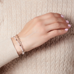 Браслет розовый кварц Бразилия (сталь хир.) огранка 4 мм 18 см (+3 см)